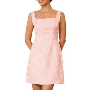 Women's Jacquard Dress Embroidery Satin Short Prom Cocktail Gown Dress Pink